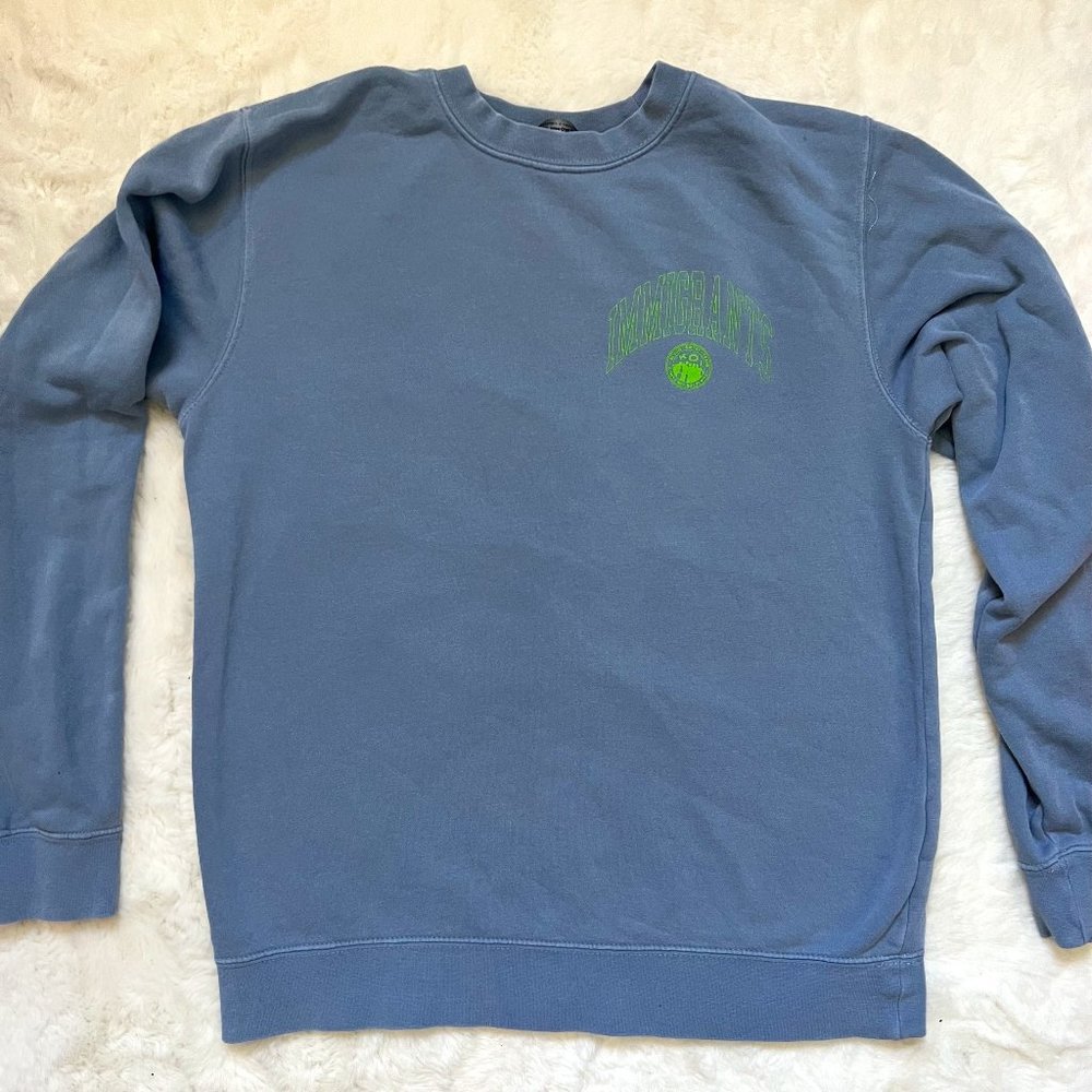 KOI Kids of Immigrants Small Grey-Blue Pullover Crewneck Sweater